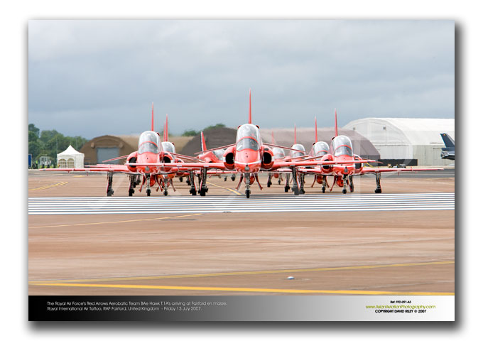 FFD-091 - The Royal Air Force�s Red Arrows Aerobatic Team BAe Hawk T.1A�s arriving en masse.