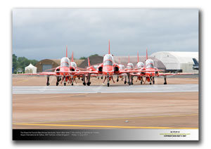 FFD-091 - The Royal Air Force�s Red Arrows Aerobatic Team BAe Hawk T.1A�s arriving en masse.
