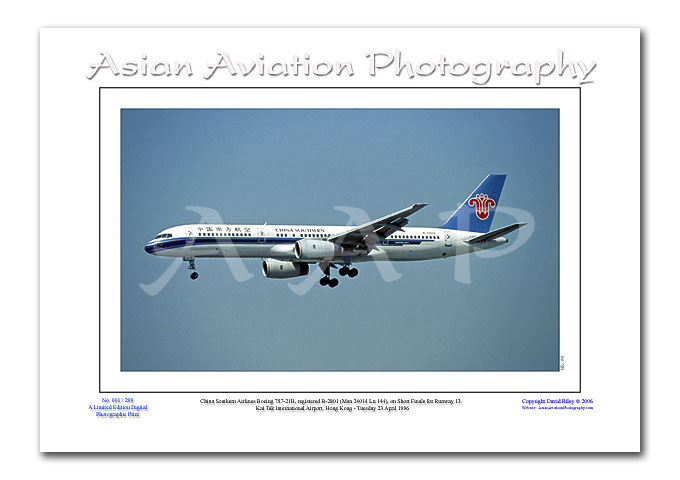 HK-168 - China Southern Airlines Boeing 757-21B - B-2801 ( Msn 24014 Ln 144 )