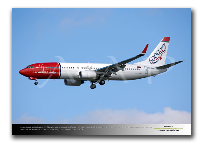 LGW-173 - Norwegian Air Shuttle Boeing 737-8Q8 Winglets - LN-NOL (Msn 37159 Ln 2868) and the 6000th B737