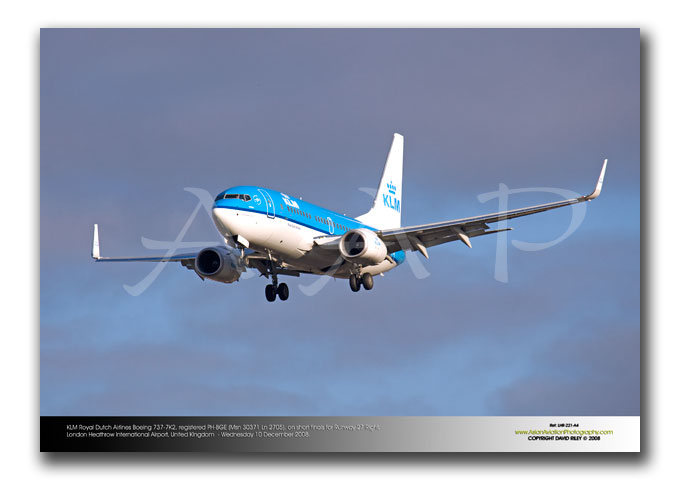 LHR-221 - KLM Royal Dutch Airlines Boeing 737-7K2 Winglets - PH-BGE (Msn 30371 Ln 2705)