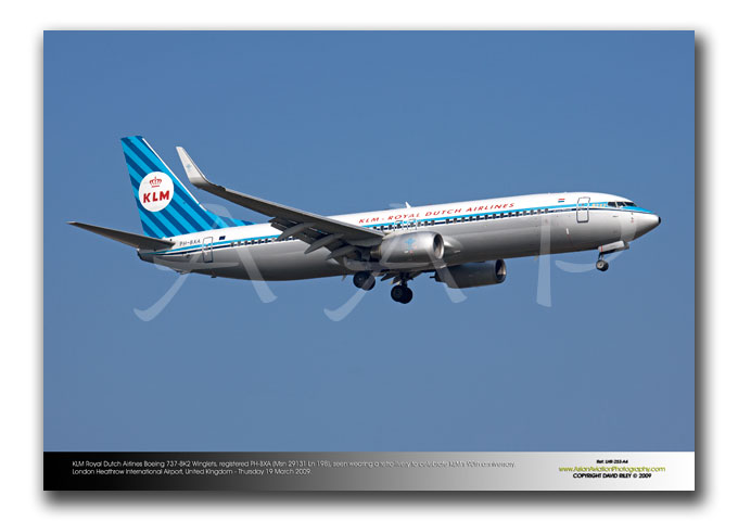 LHR-253 - KLM Royal Dutch Airlines Boeing 737-8K2 Winglets - PH-BXA (Msn 29131 Ln 198), seen wearing a retro-livery to celebrate KLM�s 90th anniversary