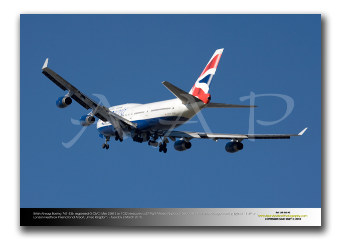 LHR-363 - British Airways Boeing 747-436 - G-CIVC (Msn 25812 Ln 1022) executes a 27 Right Missed Approach 