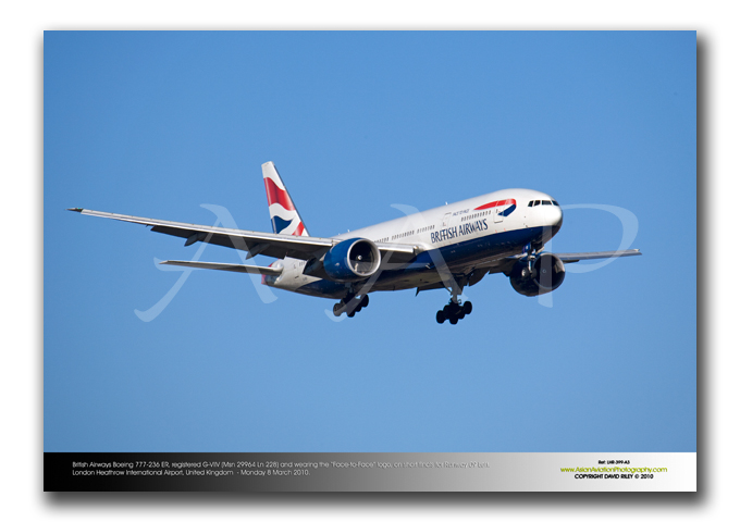 LHR-399 - British Airways Boeing 777-236 ER - G-VIIV (Msn 29964 Ln 228) is wearing the �Face-to-Face� logo