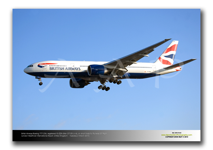 LHR-410 - British Airways Boeing 777-236 ER -  G-ZZZA (Msn 27105 Ln 6)