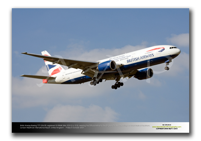 LHR-435 - British Airways Boeing 777-236ER -  G-YMMK (Msn 30312 Ln 312), wearing the Official Airline for the England Football Team logo