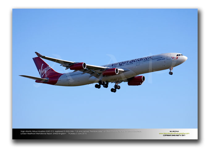 LHR-575 - Virgin Atlantic Airways Airbus Industries A340-313 - G-VSUN (Msn 114) and named �Rainbow Lady�