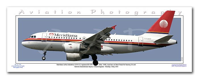 SP-023-PA3 - A3 Panoramic Print of Meridiana Airbus Industries A319-112 - EI-DFP