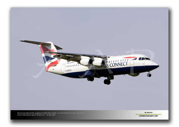 ZRH-078 - BA Connect BAe RJ100 - G-BZAX (Msn E3356)